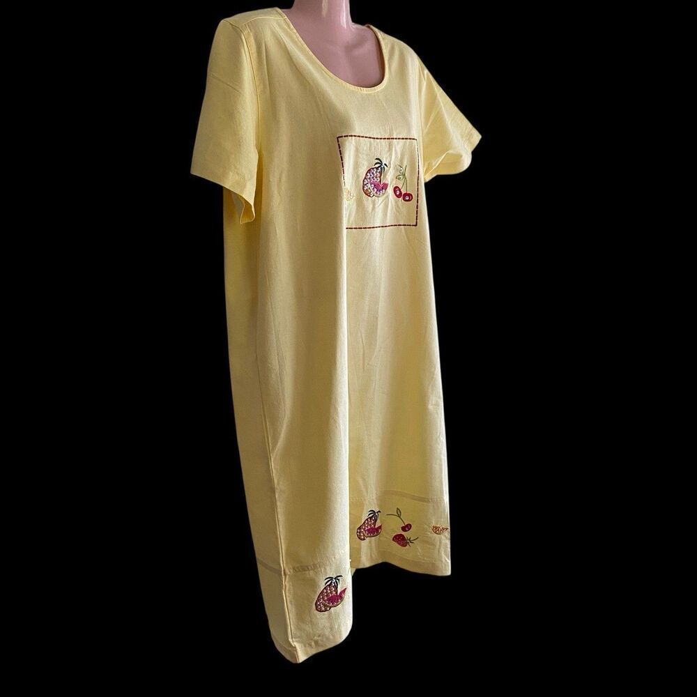 Vtg Jane Ashley Dress Size Large Yellow Fruit Tropical Resort Vacation Beaded - Picture 2 of 7